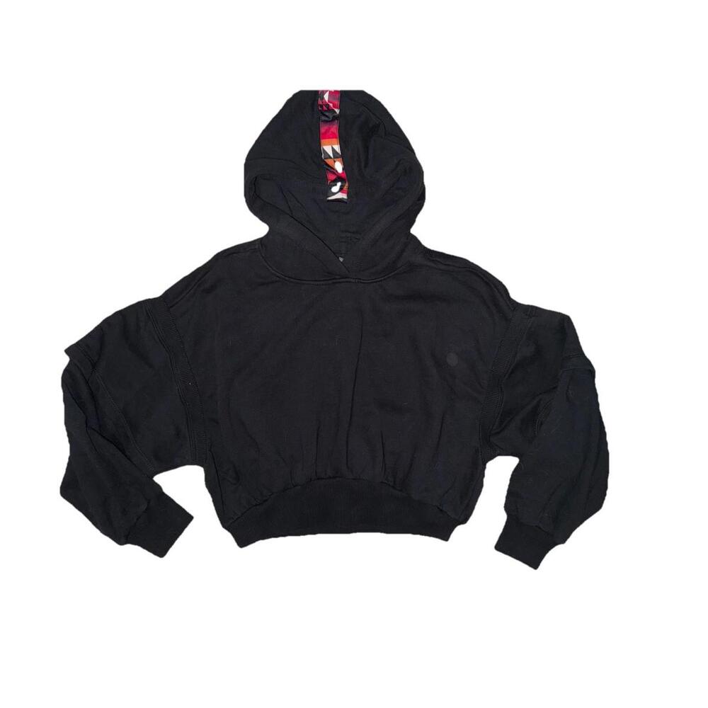 New Free People Hoodie Size Small Women Black Pink Snow Flow Cropped Comfy $128